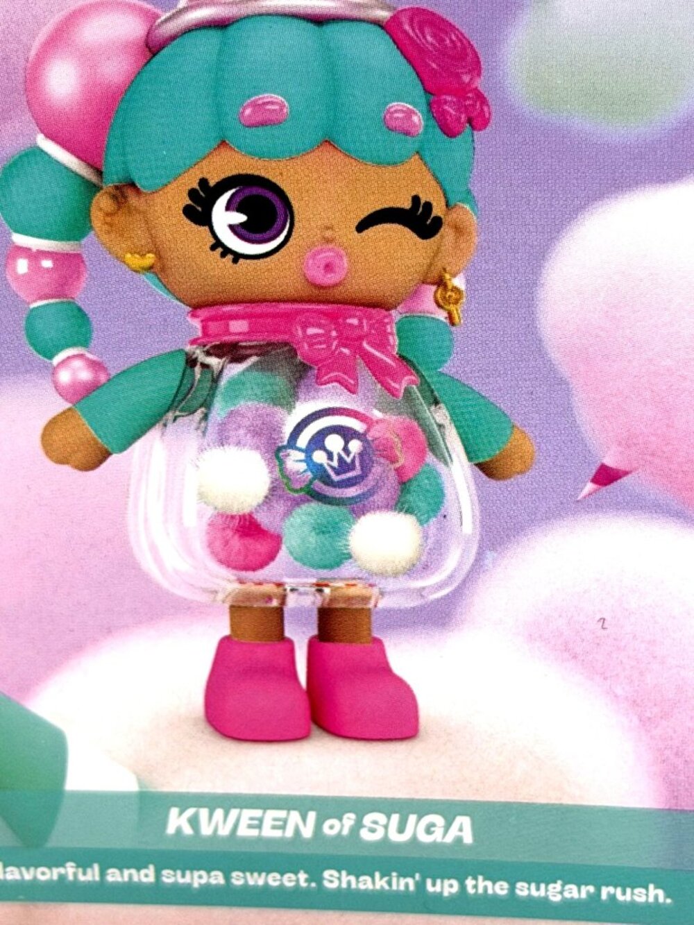 Quirky Kweens Kween Of Suga Collectible Doll Crown & Clear Display Case - Fun Ca